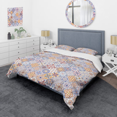 Blue and Gold Ethnic Patchwork - Abstract Duvet Cover Set - Microfiber Polyester