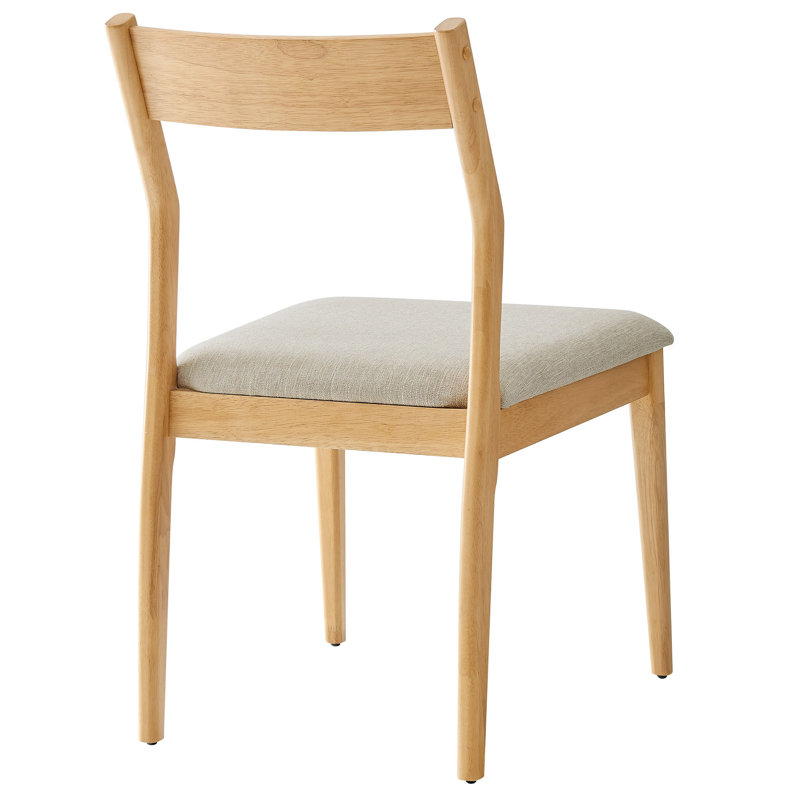 Natural Wood and Beige Upholstered Side Chair with Slat Back