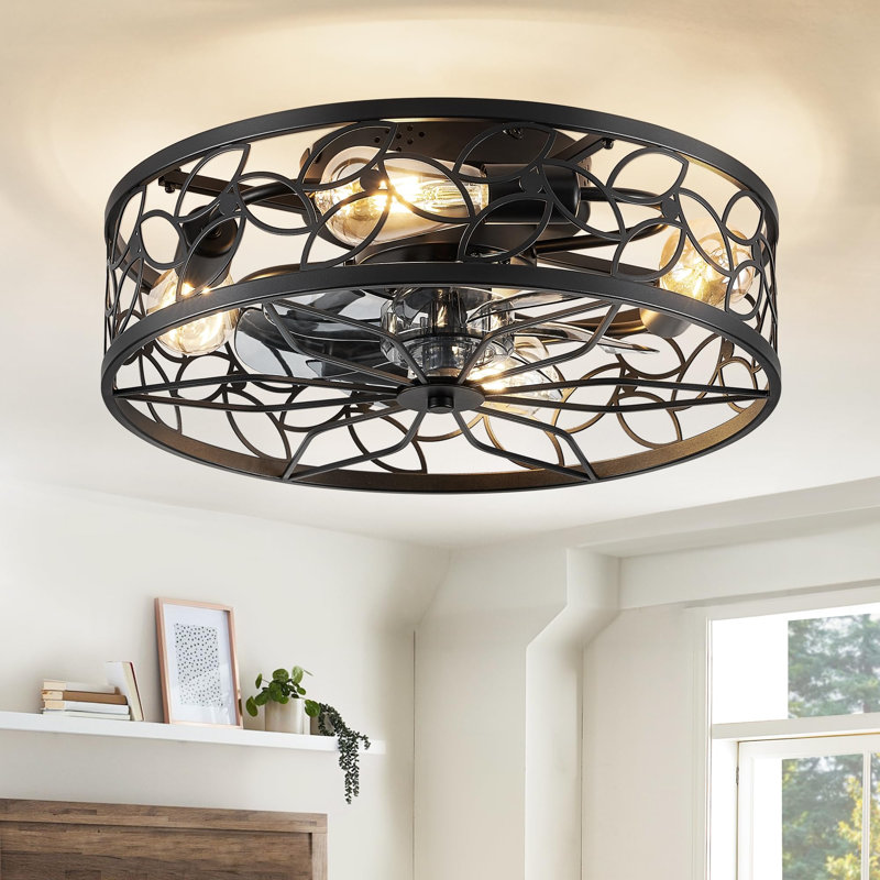 Ventilateurs de plafond en cage avec lumières, Noir