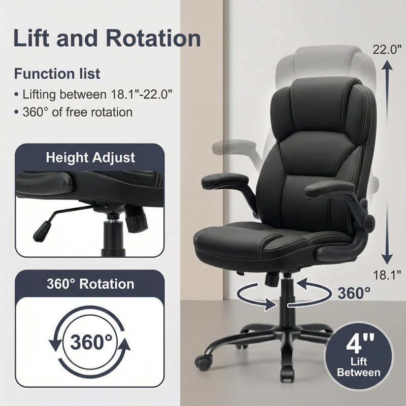Fauteuil de direction ergonomique avec accoudoirs rabattables, Noir, noir, noir, noir