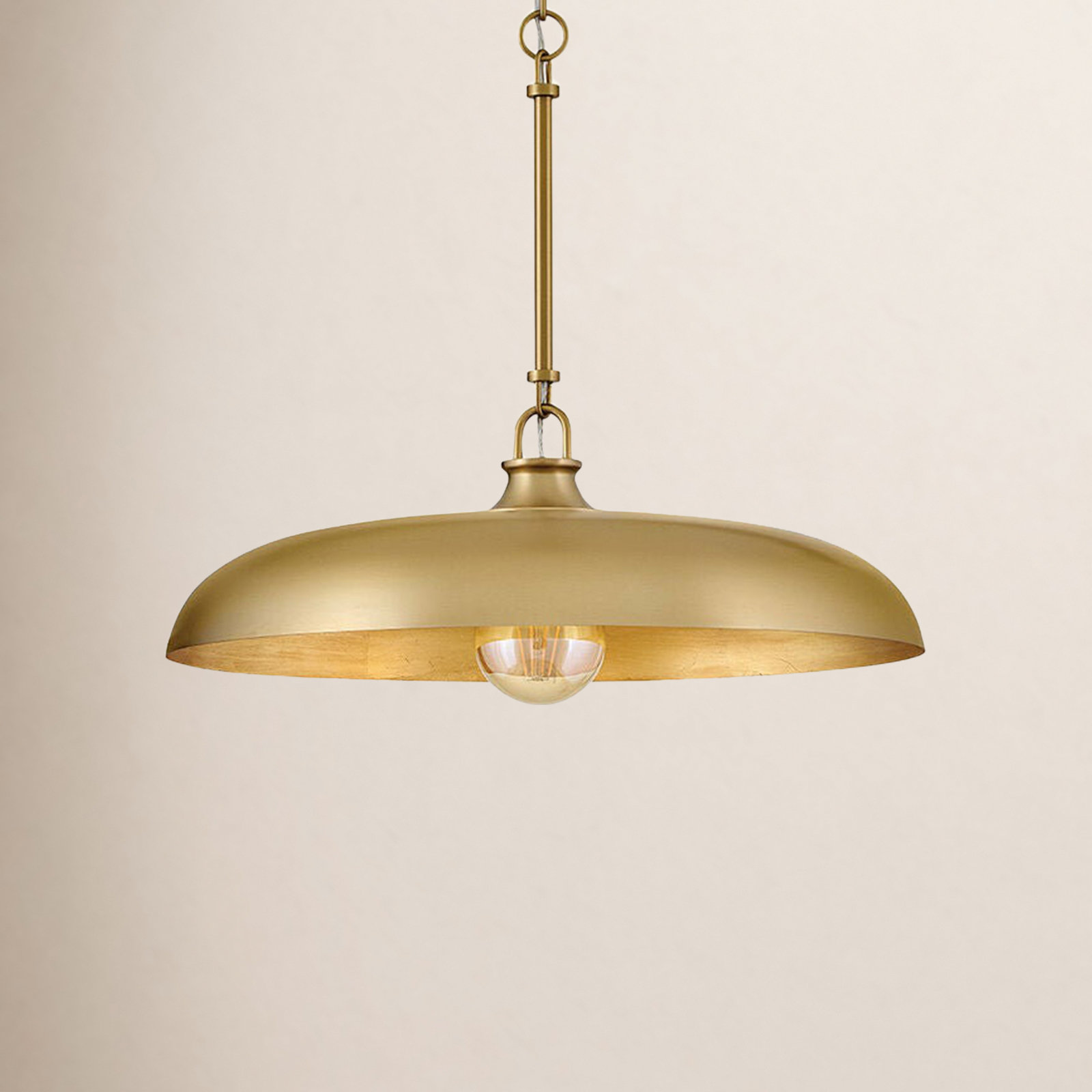 Sadie Dimmable Single Light Pendant, Lacquered Brass, 6.25" H x 18" W x 18" D