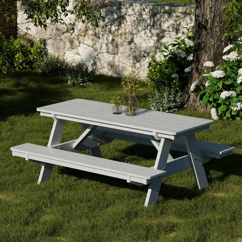 Heritage 72" Picnic Table with Attached Benches, Light Gray
