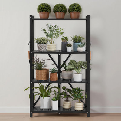 Folding Storage Shelf with Wheels 4-Tier No Assembly Organizer Shelf