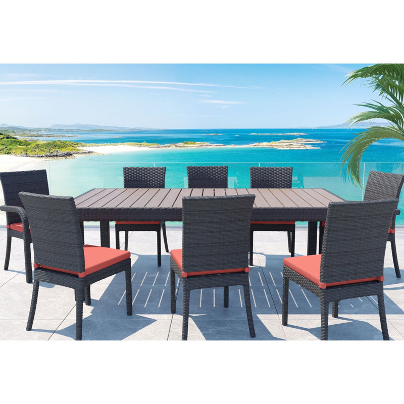 Ensemble de table de salle à manger d'extérieur 9 pièces Balcones avec 8 chaises, Rouge, Brun