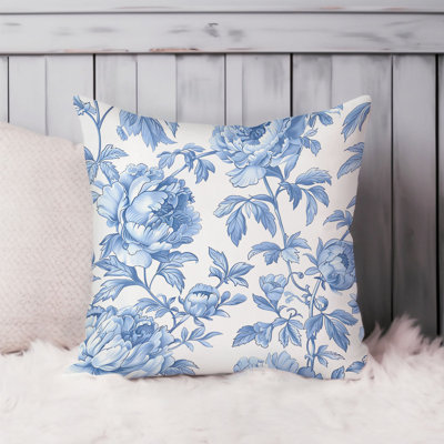 Floral Blue Flowers Pattern VII Cottage Throw Pillow Cover
