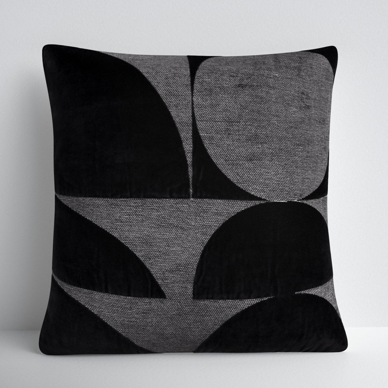 Black and Gray Embroidered Cotton Square Throw Pillow Set