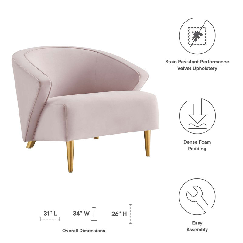Pink Velvet Mid-Century Modern Accent Chair with Gold Legs