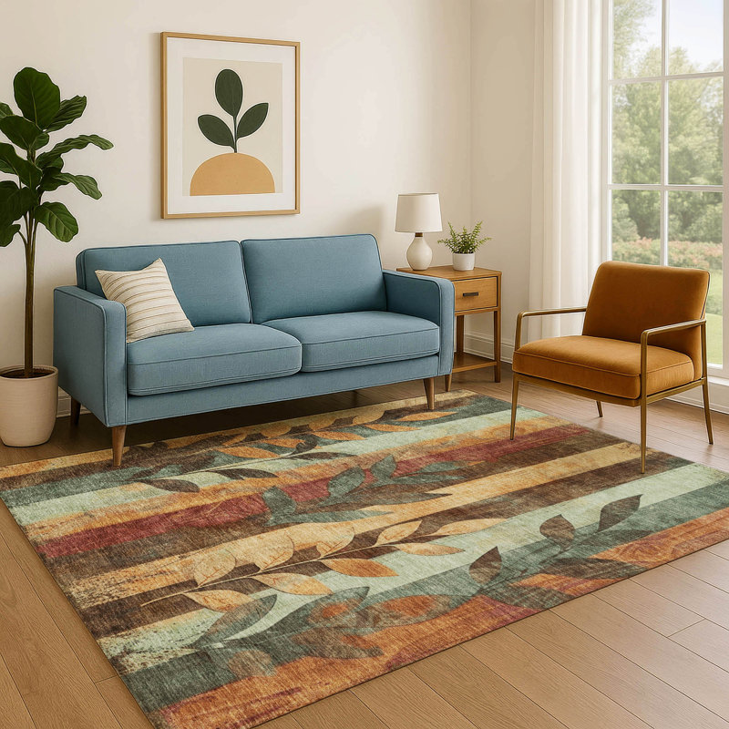 Tapis floral Premium Crestover AMF1871 lavable à la machine, Rectangle 9 pi x 12 pi