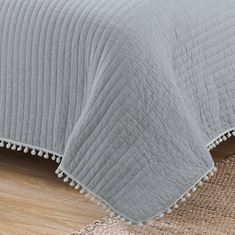 Estate Costa Brava Cotton Quilt, King Quilt + 2 King Shams, Gray