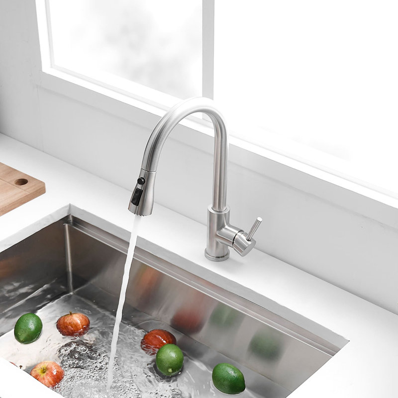 Robinet de cuisine escamotable avec douchette et robinet d'évier de cuisine à un trou avec robinet à poignée simple et bec pivotant