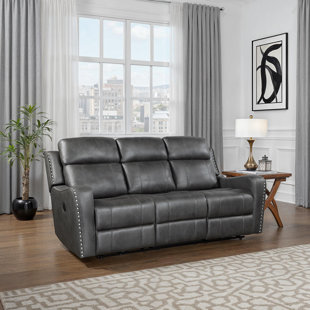 Ikher 82" Modern & Contemporary Sofa - Polished Microfiber Power Recliner with USB Charging and Stylish Nailhead Trim.