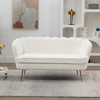Modern Chenille Loveseat Small Sofa Small Mini Room Couch Two-Seater Sofa With Gold Metal Legs For Small Space Office Studio Apartment Bedroom