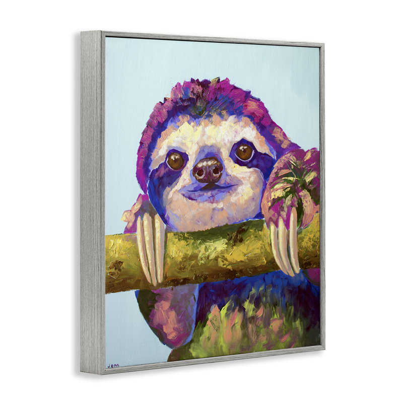Paresseux vibrant suspendu à une branche, estampe numérique, design par Jennifer Seeley, H 14 po x l 11 po