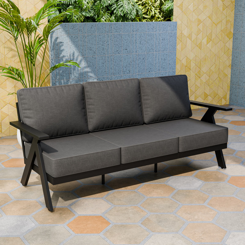 Aluminum Outdoor Patio Sofa Couch with Cushions, Gray