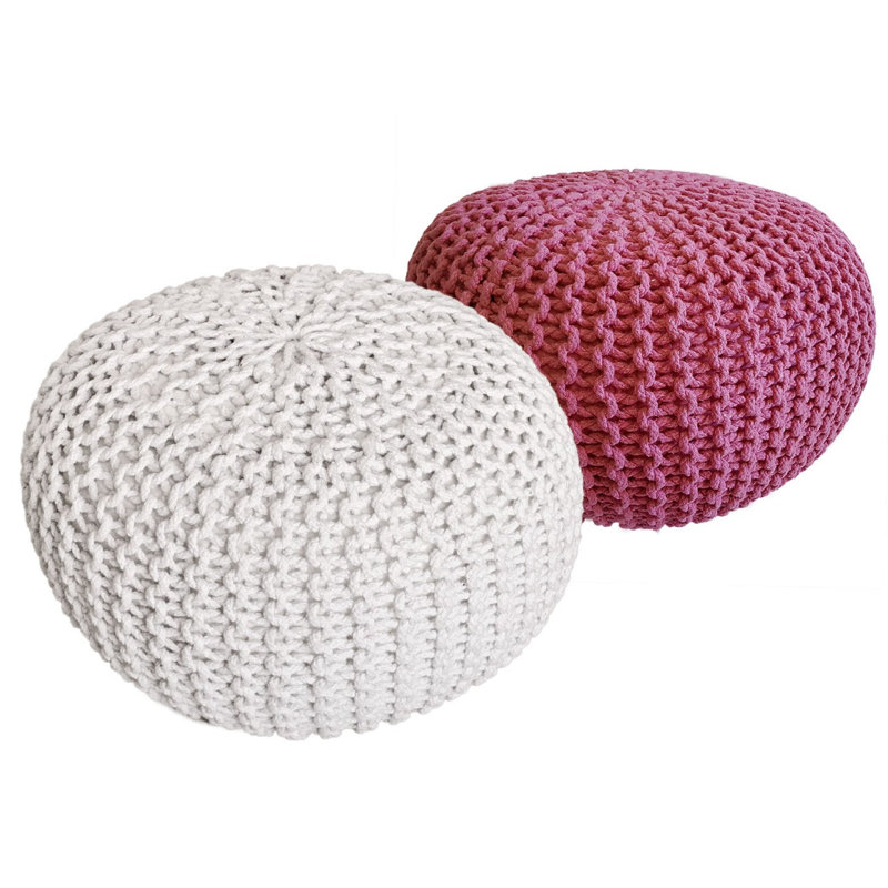 Iyana 55cm Wide Pouf Ottoman, Pink/White