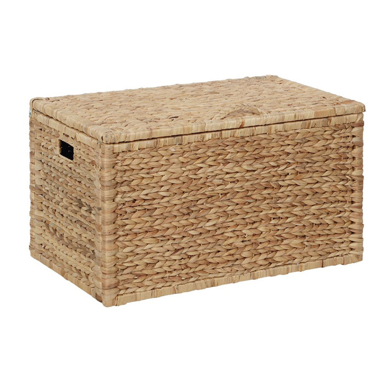 Ved Heavy-duty Water Hyacinth Wicker Storage Trunk with Safety Hinge and Metal Frame, 17.5" H x 30" W x 17.5" D, Natural