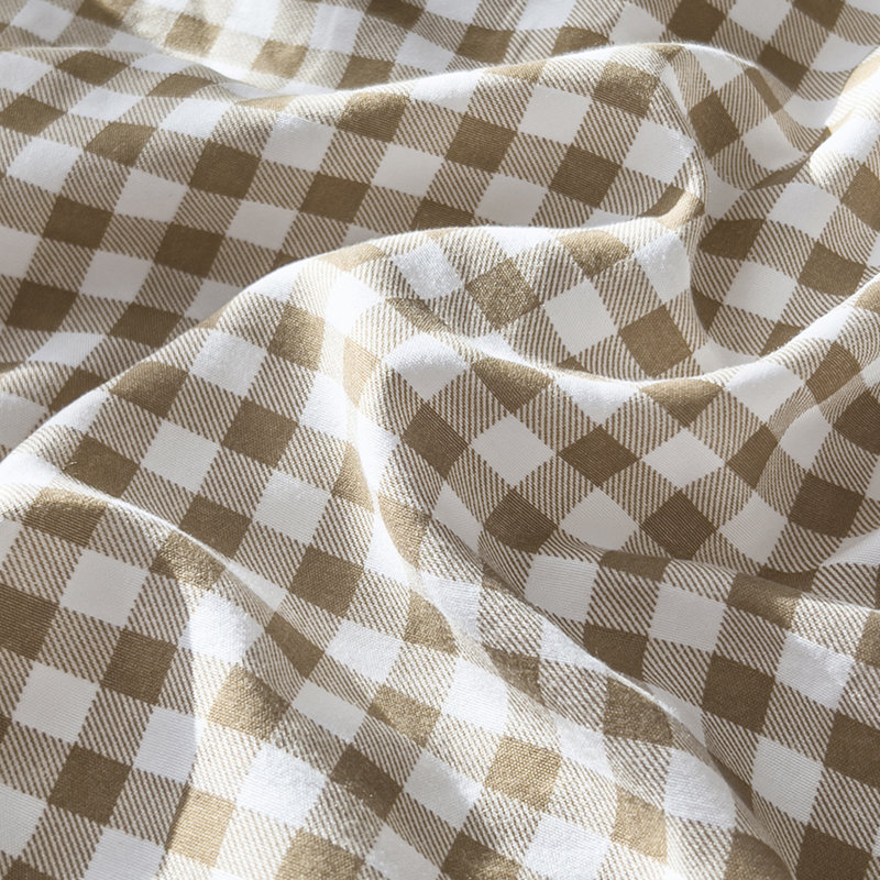 Ensemble d'édredon en microfibre prélavée Gingham, Édredon grand et 2 taies d'oreiller, Vichy écossais brun clair