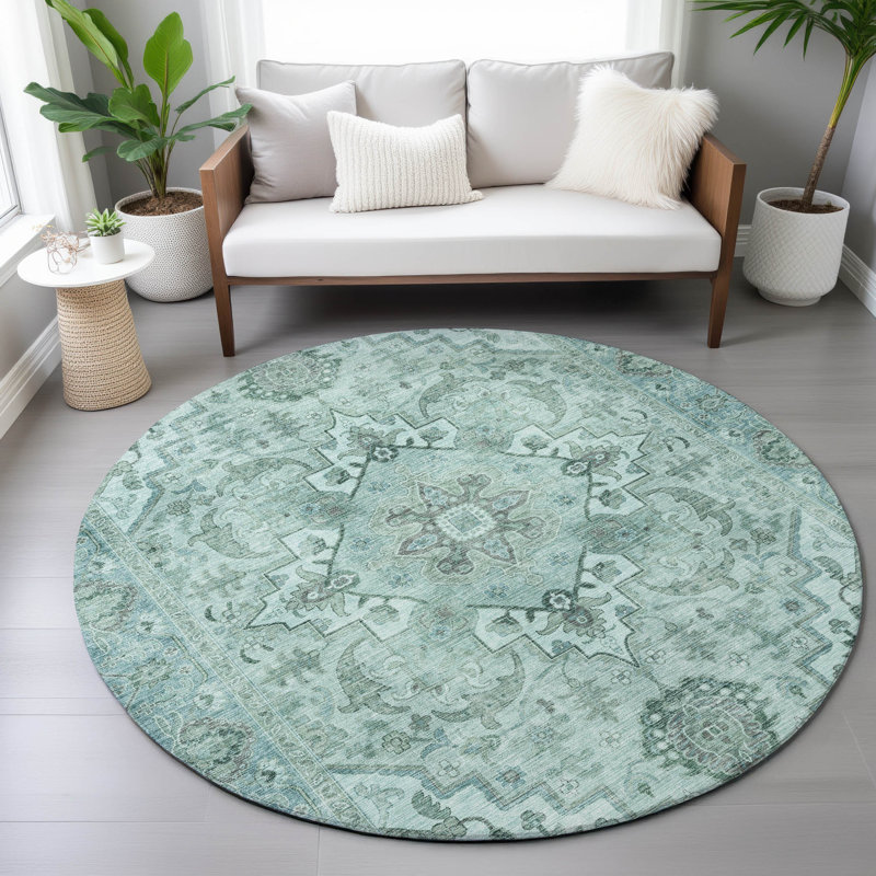 Machine Washable Indoor/Outdoor Oden ACN2164 Global Rug, Round 8'