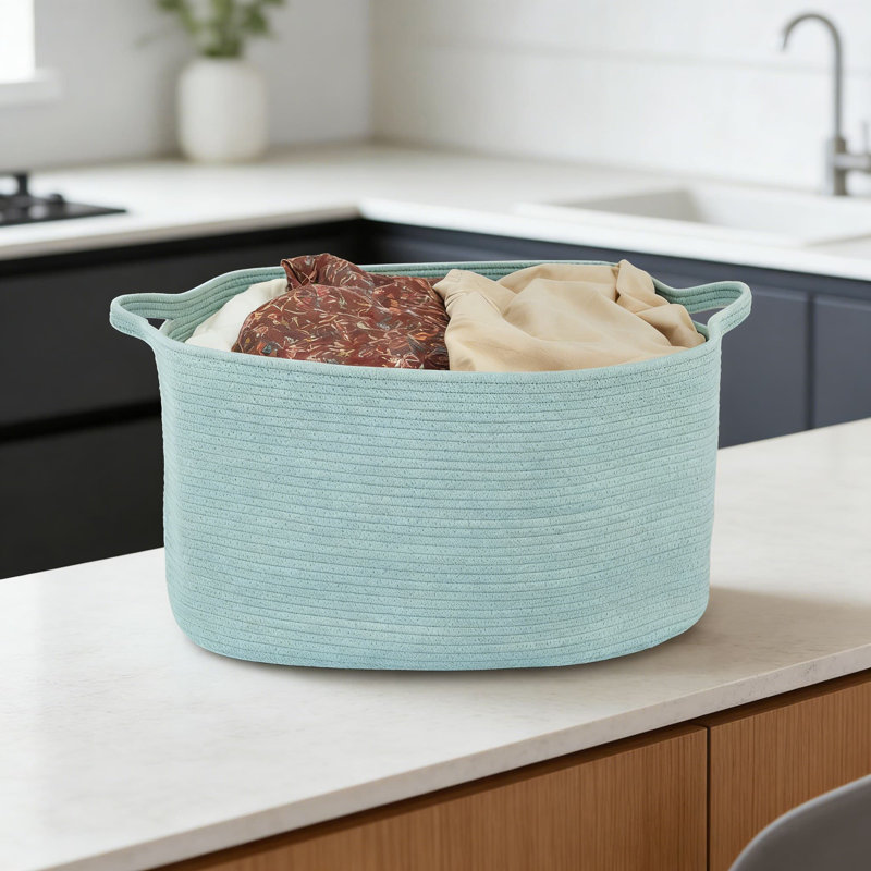 Large Woven Cotton Rope Storage Basket With Handles, Multi-Purpose Rectangular Organizer For Blankets, Toys, Laundry, And Home Decor