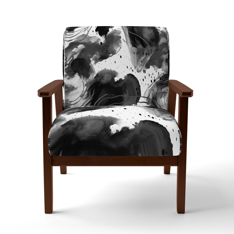 Abstract Pattern With Blue & Golden Textures II - Upholstered Modern Velvet Arm Chair, Brown, Black/White/Gray