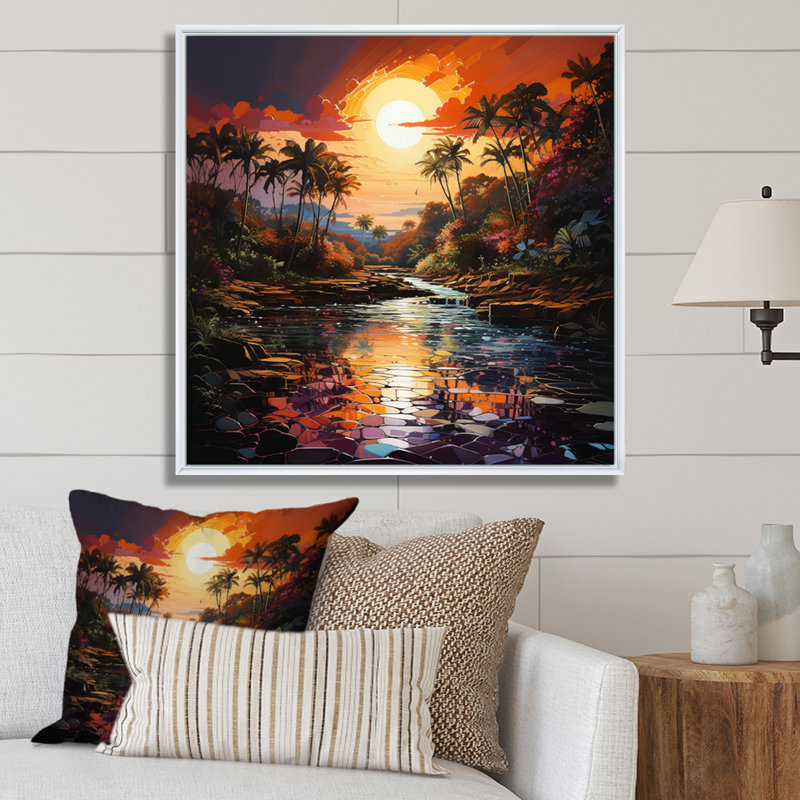 Indian Art Tropical Paradise III - Indian Canvas Wall Art, Cadre flottant blanc, H 36 po x l 36 po x P 1,5 po