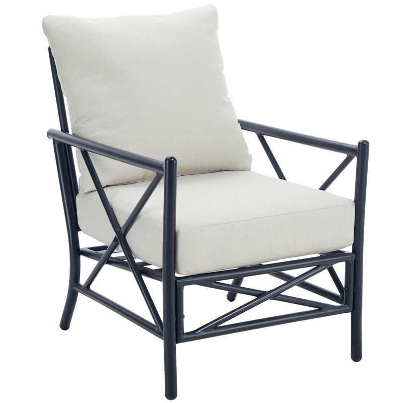 Outdoor Modern Chair  - Sturdy Iron Frame With Plush Back & Seat Cushions