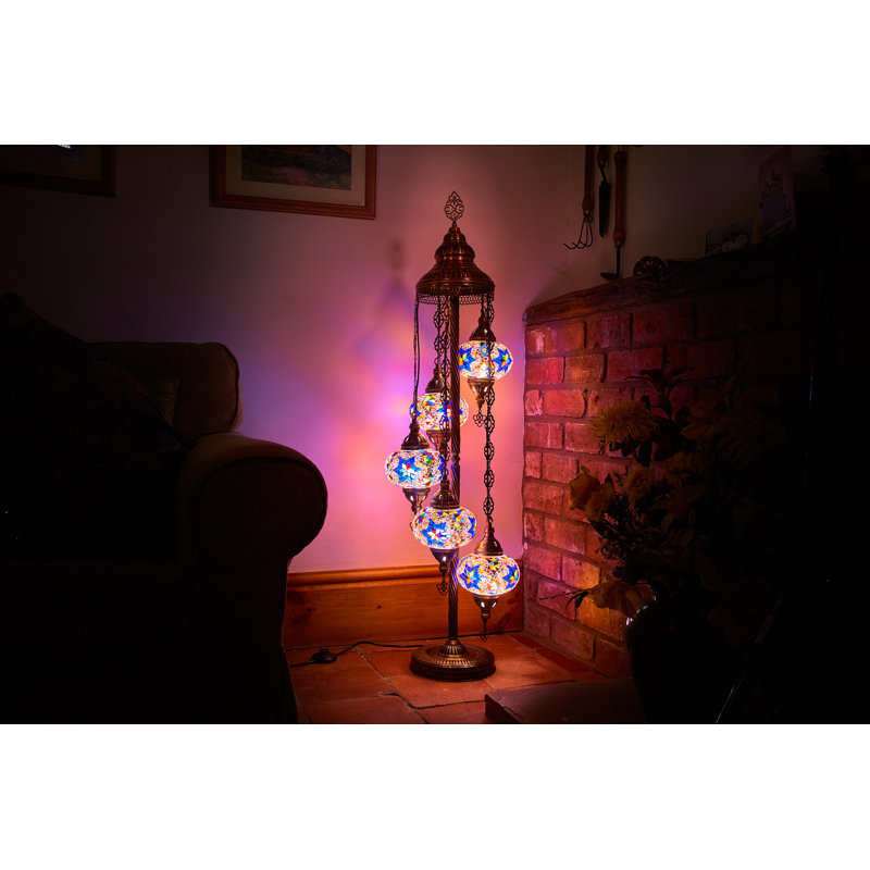 Karlie 124cm Antique Bronze Floor Lamp, Blue/Yellow/Green