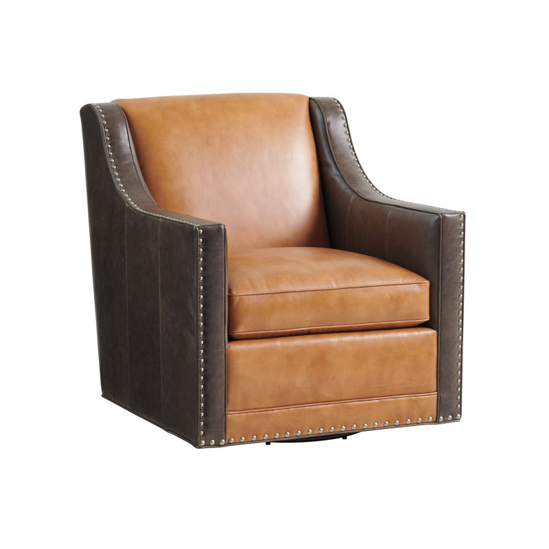 Walnut Finish Hayward Luxe Leather Swivel Accent Chair