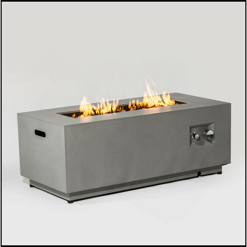 Foyer de table 42 po au gaz propane, foyer rectangulaire en acier de 50 000 BTU avec pare-vent en verre pour patio extérieur - gris