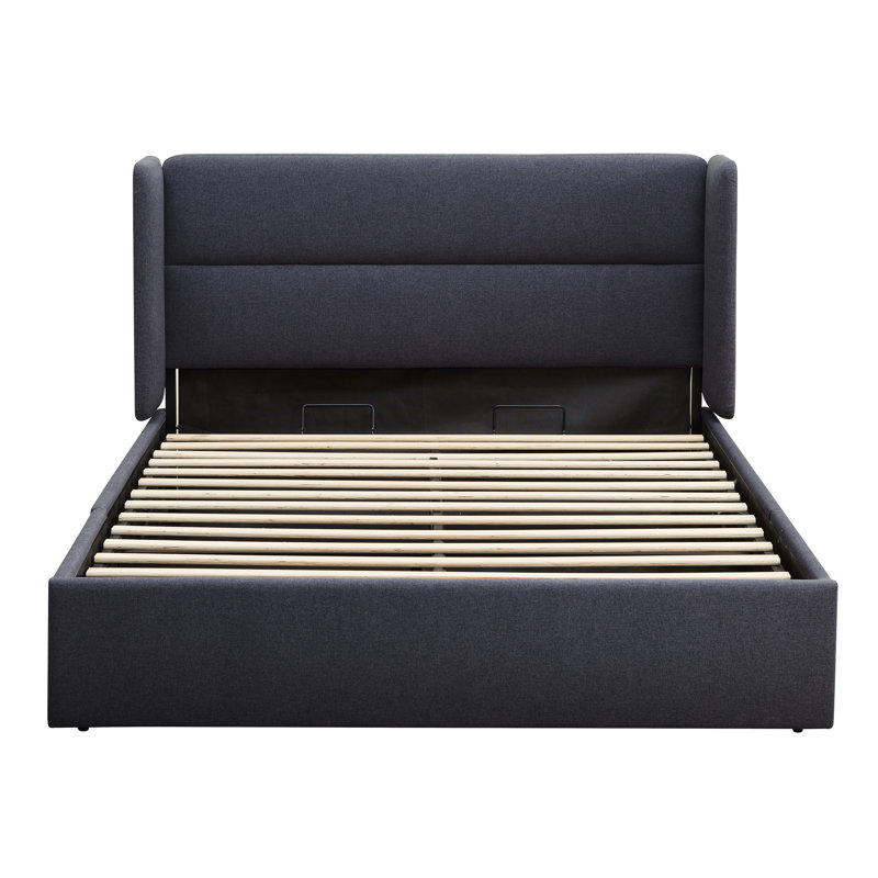 Lit plateforme tapissier avec rangement Gaillarde, Gris foncé, Très grand