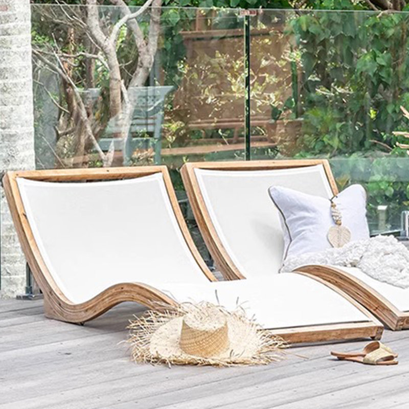 Teak Frame Outdoor Lounge Chair Outdoor Chaise Lounge Set with Table