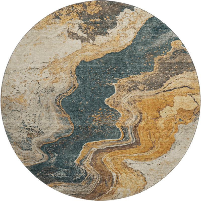 Premium Machine Washable Farolt AMF1907 Abstract Rug, Round 8'