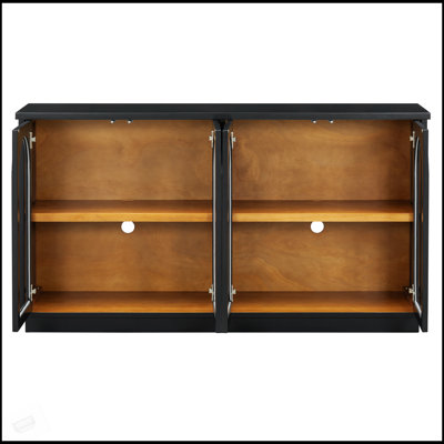 4-Door Large Storage Buffet Cabinet With Glass Doors, Arched Design And Adjustable Shelves For Versatile Use In Kitchen, Dining, And Living Rooms