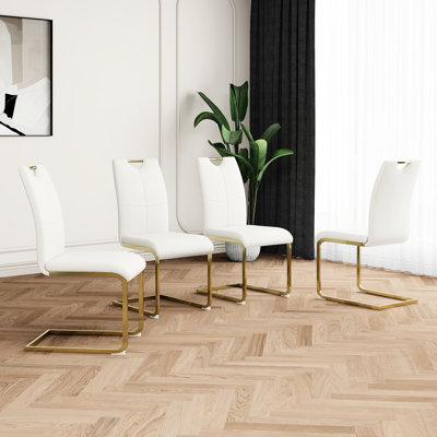 4 pièces de chaises de salle à manger en polyuréthane jaune - conception de pieds en métal, ergonomiques, imperméables, pour la cuisine, le salon, la chambre à coucher, la chaise moderne (4) rembourrée, les pieds, la maison: