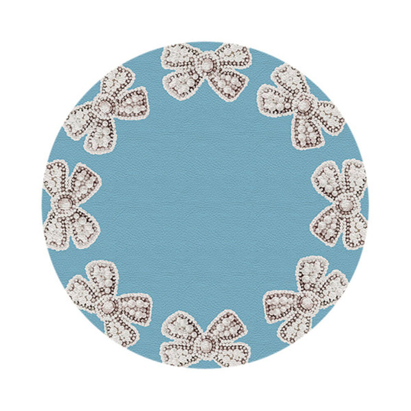 Pearl Bow Colony Vegan Leather Round Coasters, Blue Bell