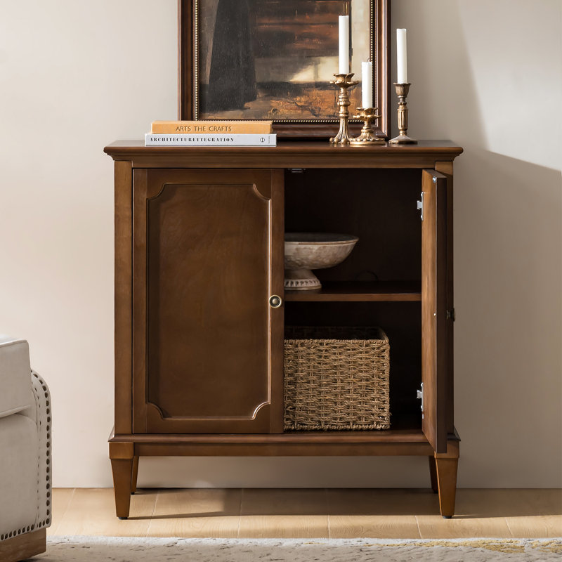 Kayte Transitional 31.5"W 2-Door Accent Cabinet with Adjustable Shelves and Cable Management, Walnut