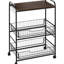 Chariot de cuisine à 3 niveaux avec rangement, îlot de cuisine sur roulettes avec 2 paniers à fruits coulissants, chariot à micro-ondes avec crochets latéraux pour la salle à manger