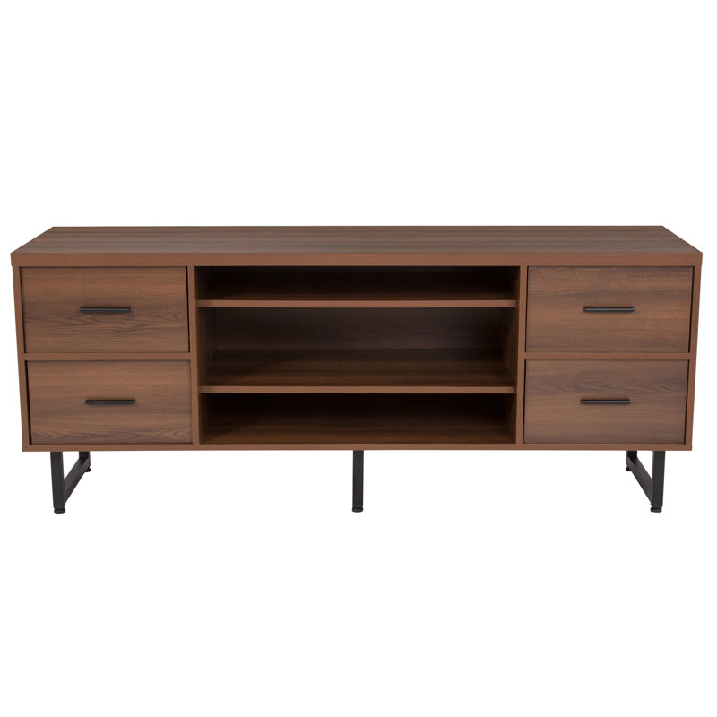 Three Shelf and Four Drawer TV Stand in Wood Grain Finish