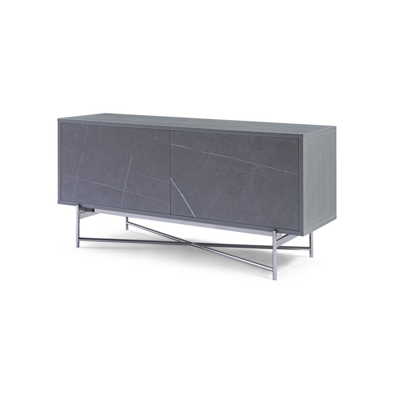 Aldino Unfinished TV Stand for TVs up to 50", Grey/Dark Chrome