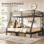Lit superposé grand sur très grand, lit superposé en métal pour adultes et adolescents, silencieux, cadre peu encombrant, aucun sommier requis, noir