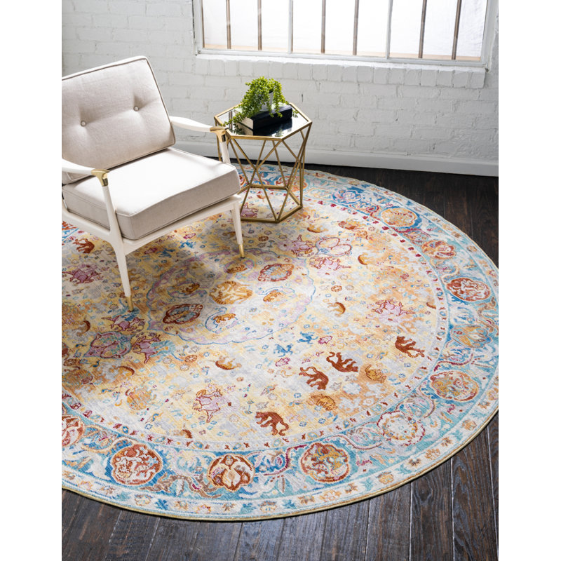 Tapis beige / bleu Glasser, Rond 8 pi
