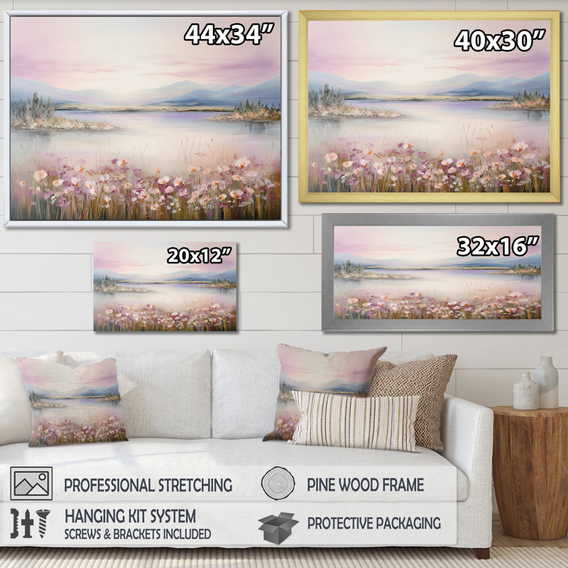 «Meadow Smog Charm», reproduction sur toile, Cadre simple argenté, H 30 po x l 40 po x P 1,5 po