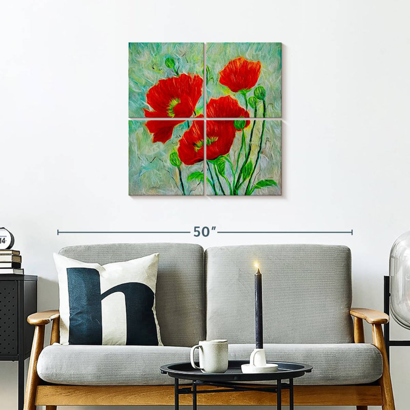 Harnek Red Poppies style contemporain, H 26 po x l 26 po