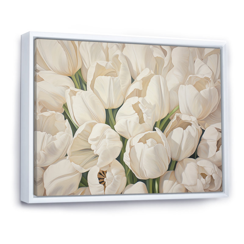 Minimalisme beige tulipes symphonie III - tulipes, Cadre flottant blanc, H 24 po x l 32 po x P 1 po