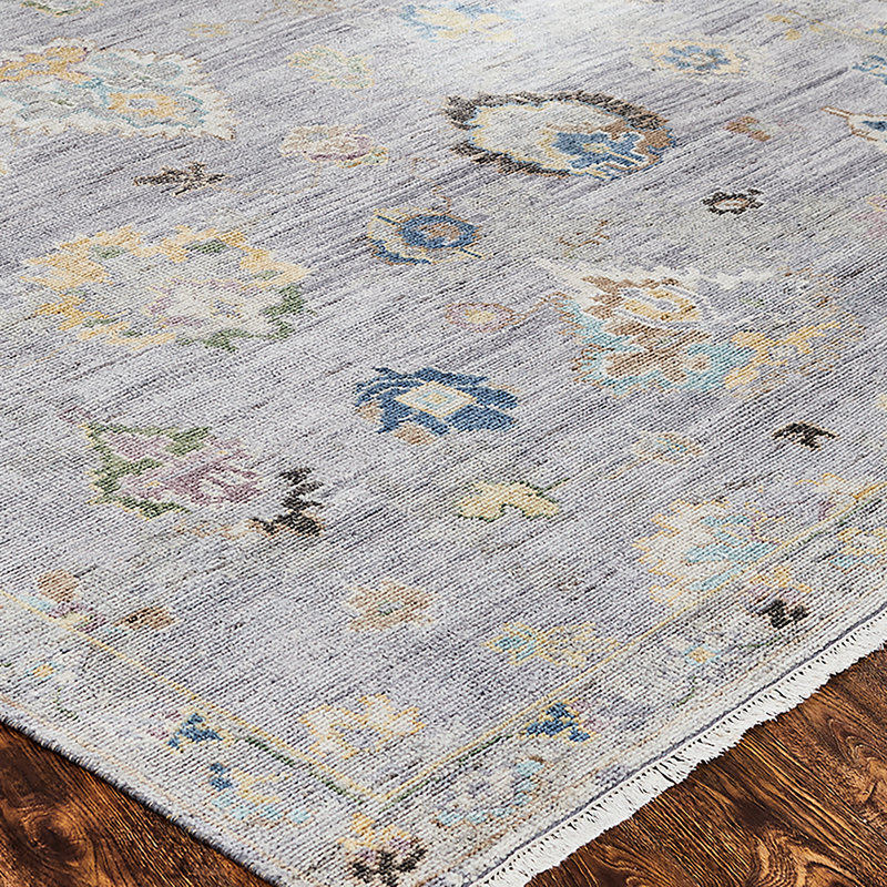 Fracisco Oriental Hand Knotted Wool/Viscose Area Rug in Purple Gray , Runner 2' x 10'