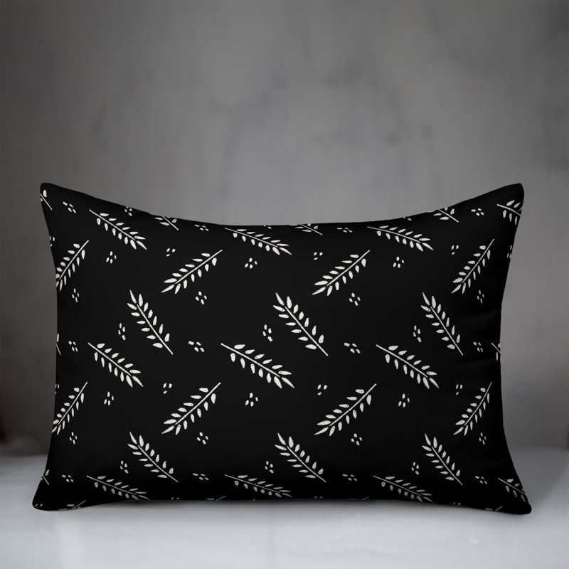 Gray Wheat Pattern Outdoor Throw Pillow, Black, 18"H x 25"W