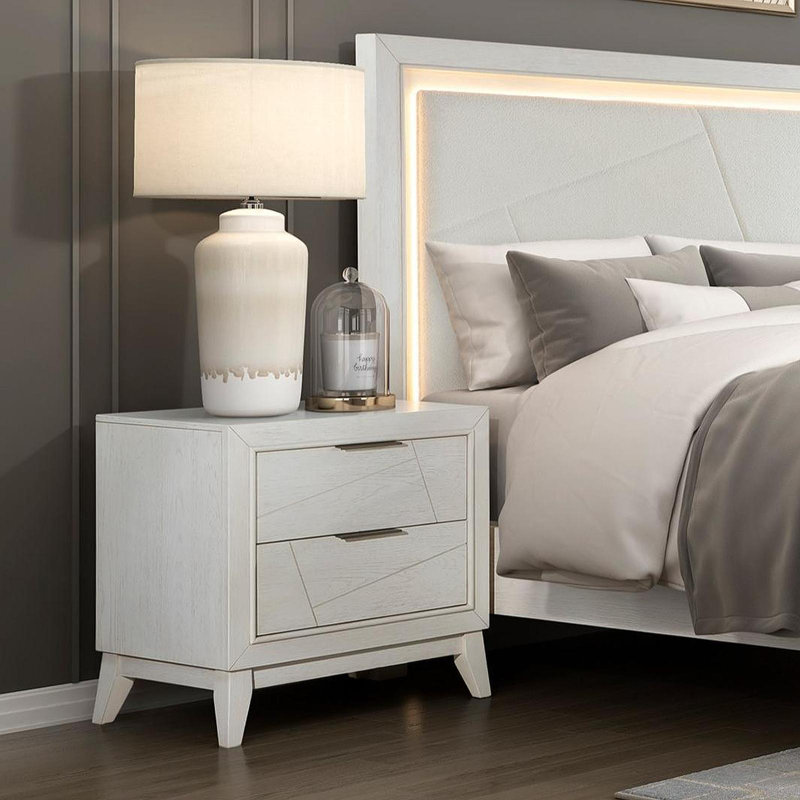 Table de chevet à finition blanche antique avec tiroirs, meubles de chambre à coucher modernes, 1 pièce