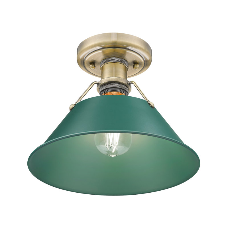 Orwell 1-Light Flush Mount in Chrome with Pine Green, Aged Brass