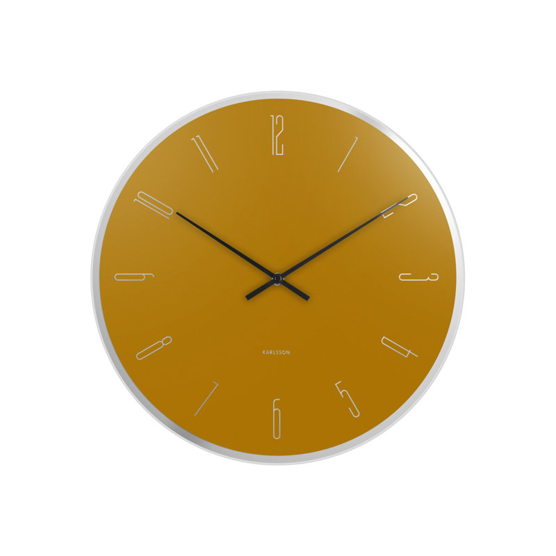 Mirror Glass Wall Clock, Ochre Yellow