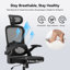 Chaise de bureau ergonomique en filet avec support lombaire réglable et accoudoirs rembourrés, pour 5 pi 3 po à 6 pi 6 po-939325480-954430934-954430932
